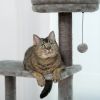 Wooden Cat Tree 4 Levels Platform for Large Cats Featuring with Fully Scratching Posts; Hammock; Padded Perch and Dangling Ball