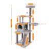 Wooden Cat Tree 4 Levels Platform for Large Cats Featuring with Fully Scratching Posts; Hammock; Padded Perch and Dangling Ball